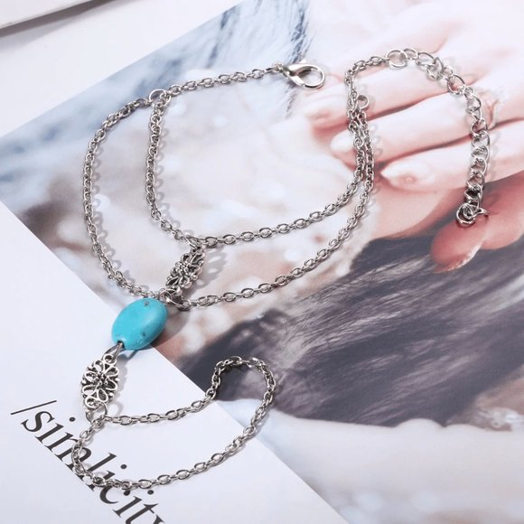 New Beautiful Silver Blue Finger Bracelet. - Picture 5 of 5